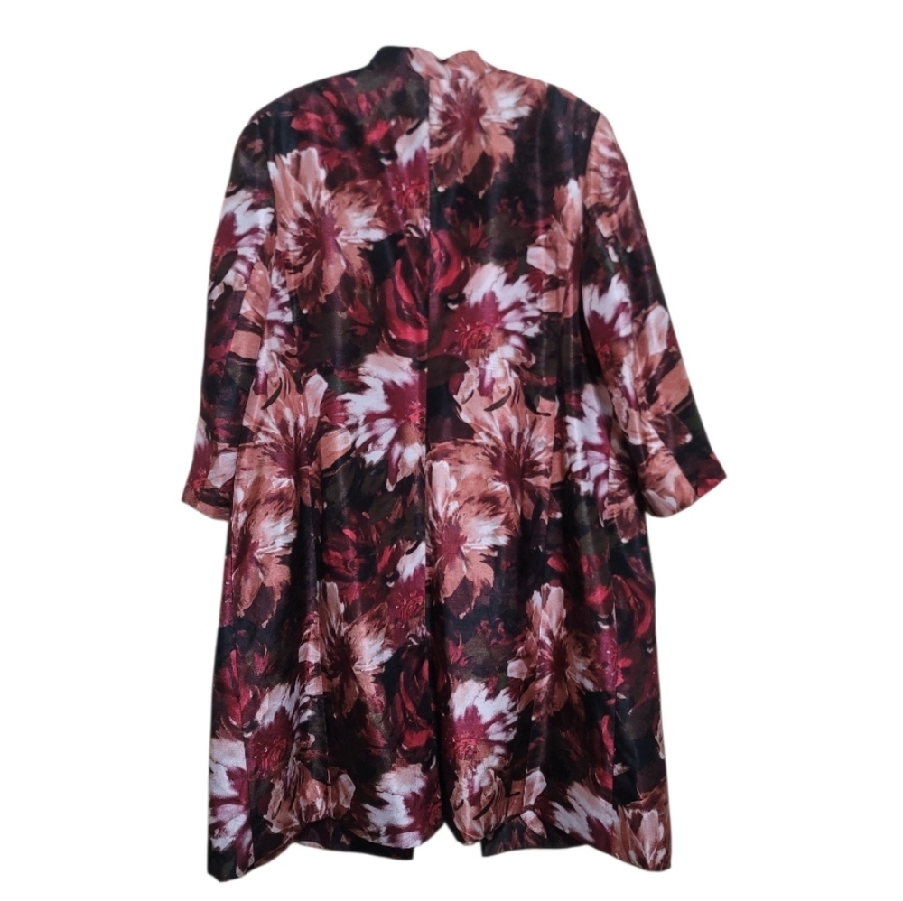 John Meyer Floral Burgundy Floral Patterned Long Coat Size 24W - Picture 3 of 10